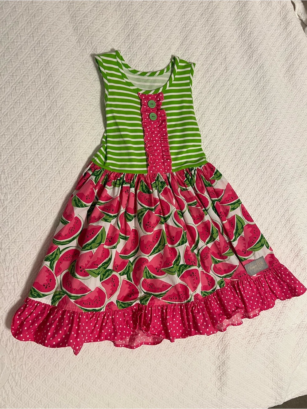Eleanor Rose 6/7Girls' Green & Pink Watermelon Print Dress